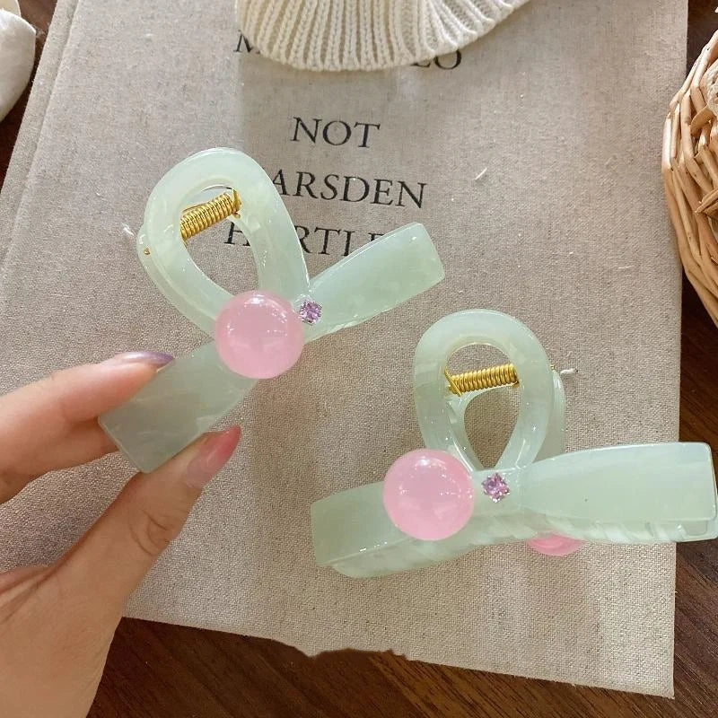Sweet Pink Round Bead Hair Claw Creative Planet Hollow Out Oval Hair Clip Women Fashion Hair Accessories