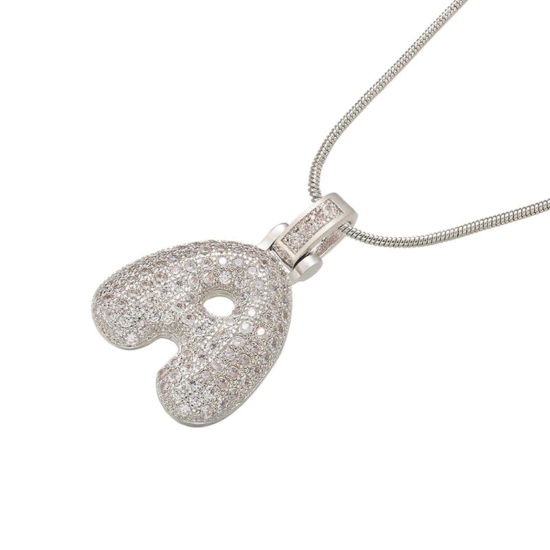 Silver Bubble Initial Letter Necklace | Customizable 26 Letters Pendant Jewelry for Wome detail view