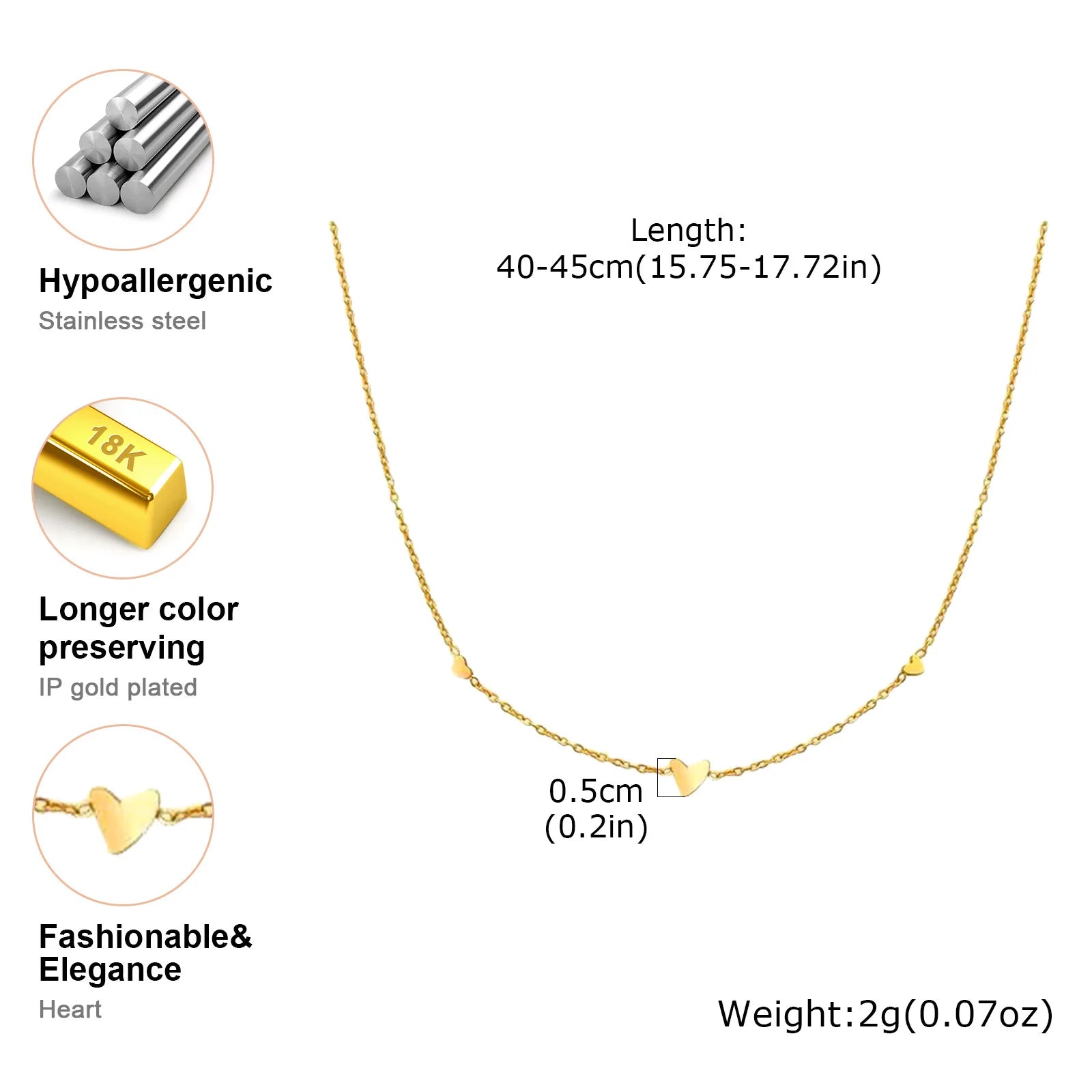316L Stainless Steel Mini Heart Clavicle Chain Choker Necklace Women Chain Necklace S alternate view
