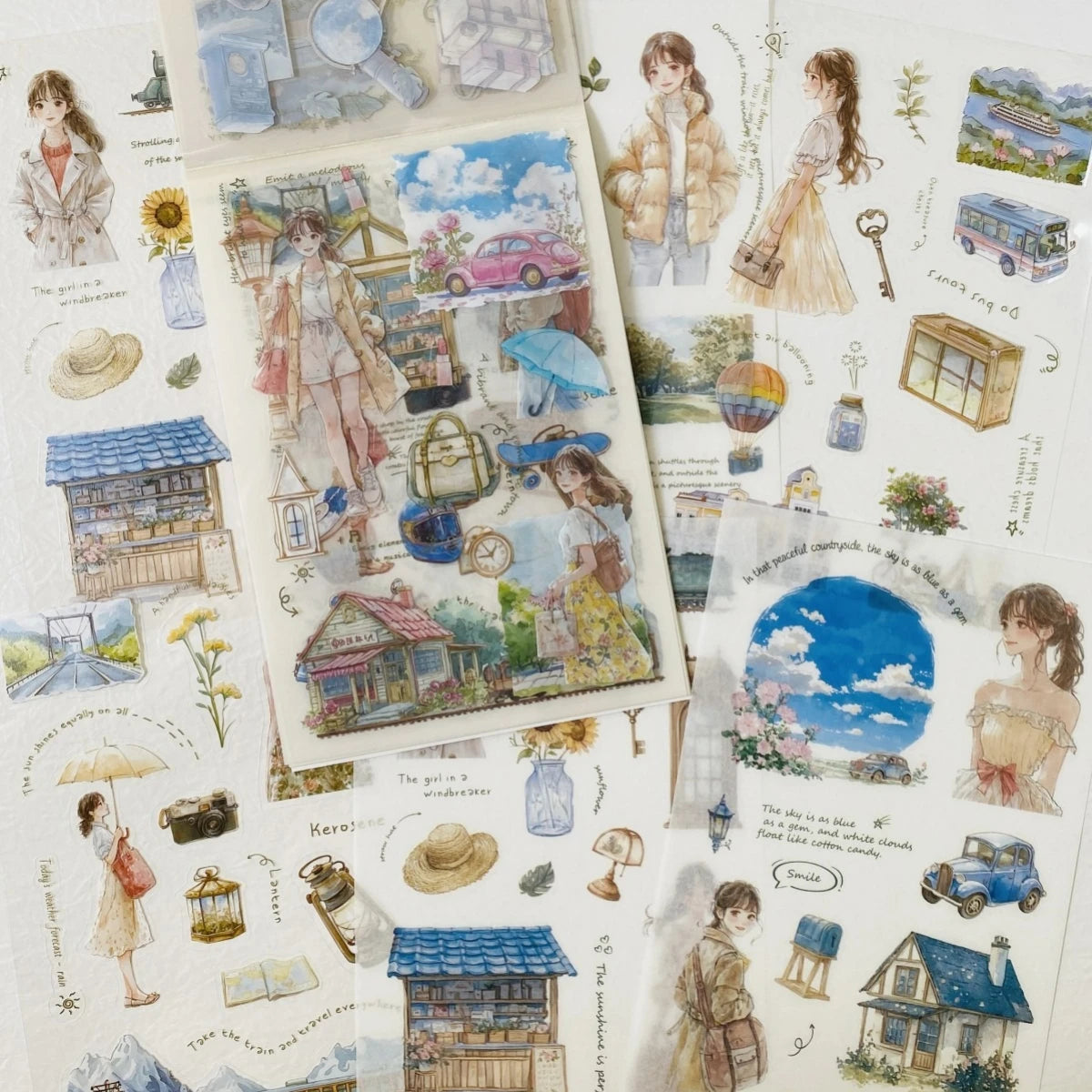 Vintage Character Sticker Set | 20 Sheets Scrapbooking Washi Paper Stickers close-up view