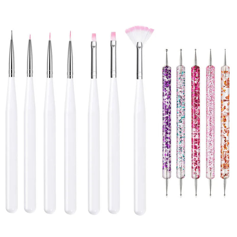 5/20Pcs Nail Art Brush Design Tip Painting Drawing Carving Dotting Pen FlatFan Liner Acr detail view