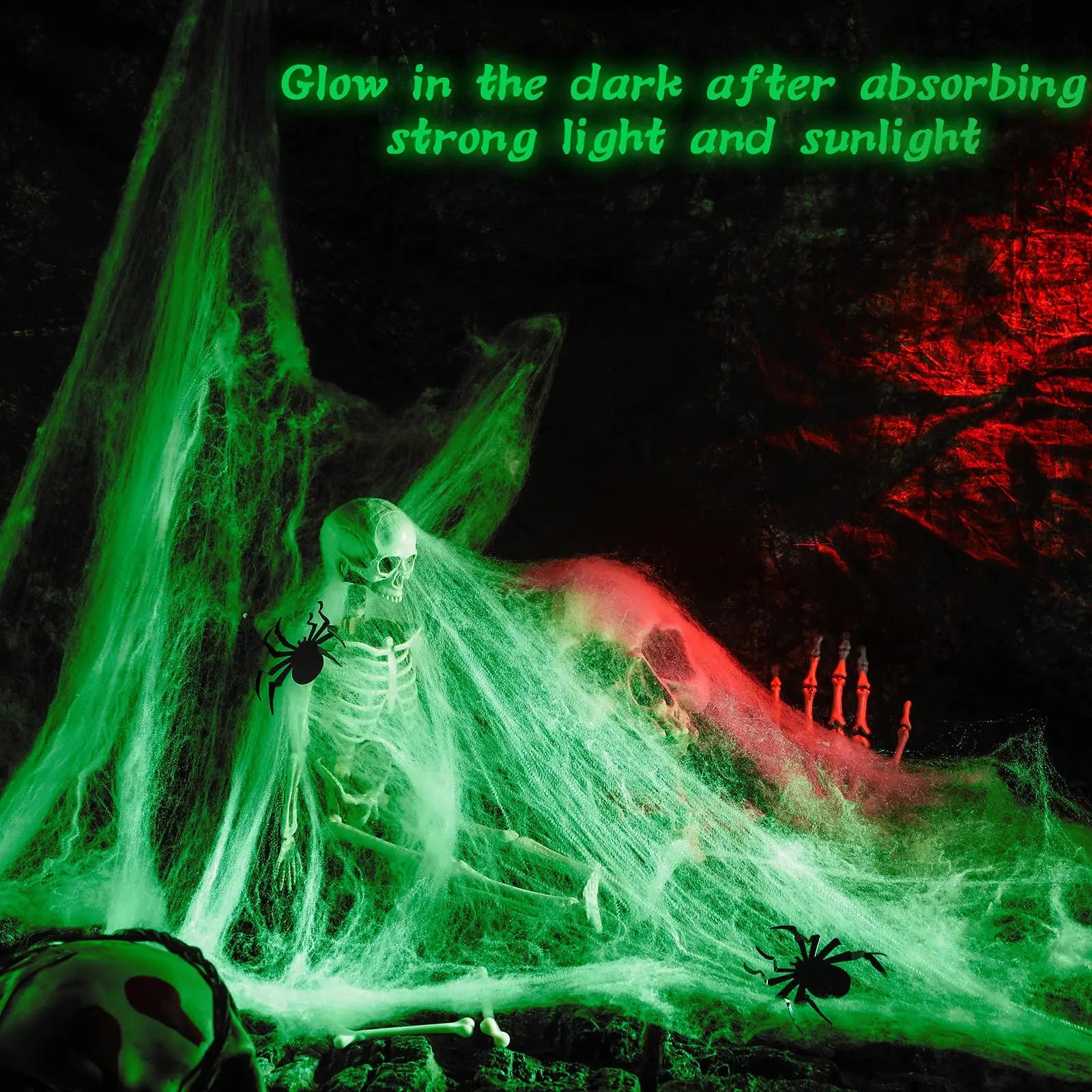 Halloween Glow in The Dark Spider Web close-up view