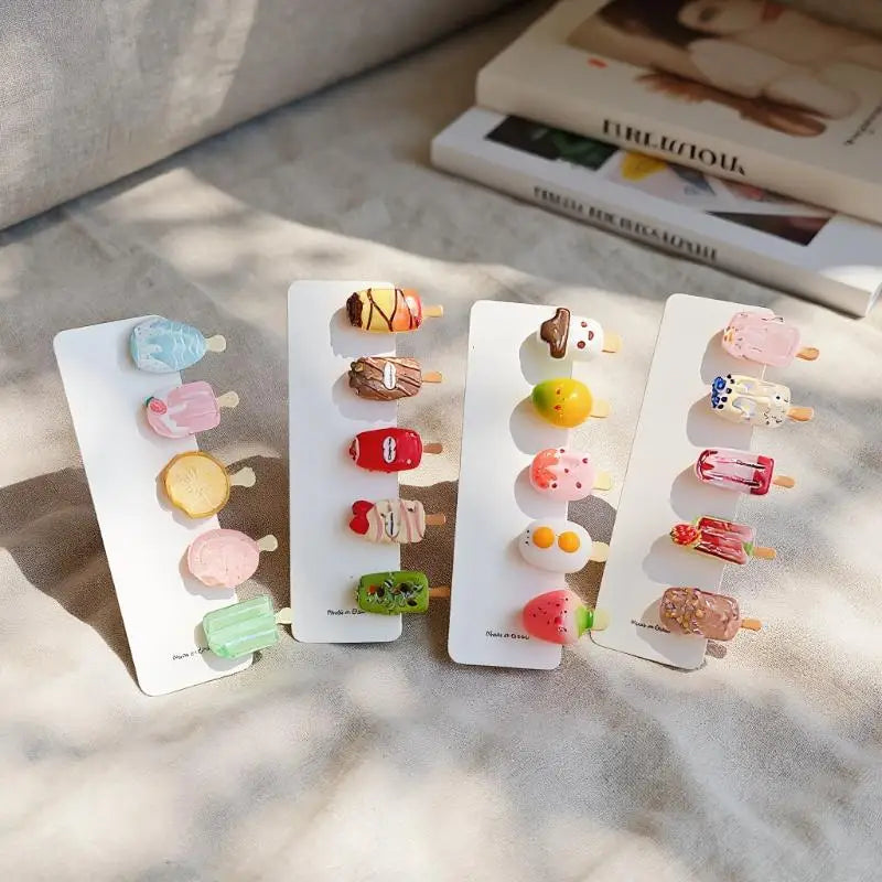 ✰✪10Pcs Hair Accessory Cute Mini Ice Cream Transparent Funny Hair Clip For Women Bangs And Hair Tidying Duckbill Clip