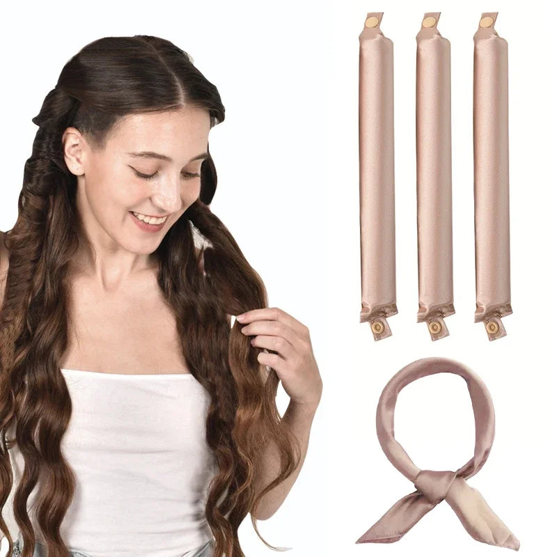 Satin Heatless Hair Curlers | Overnight No Heat Curling Rod Set detail view