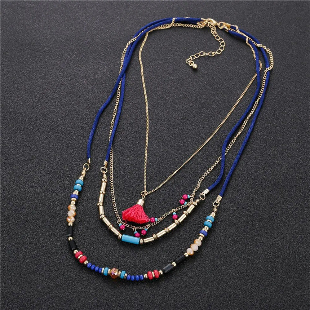 Bohemian Multilayer Handmade Colorful Beads Chain Pendant Necklaces For Women Girls A lifestyle view