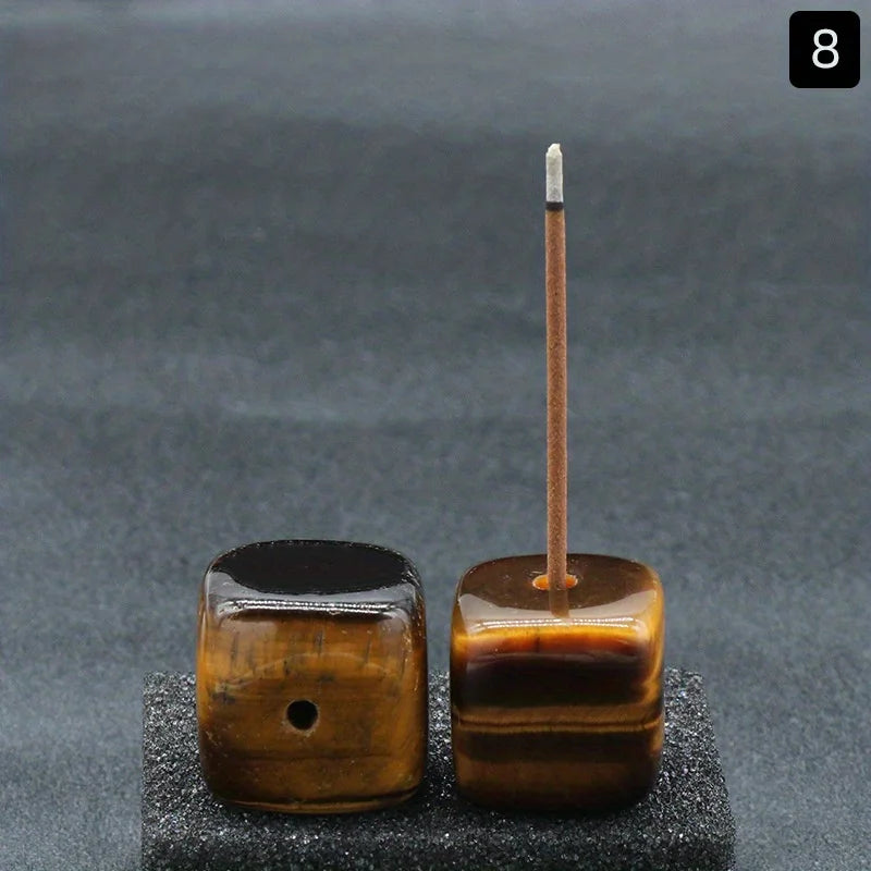 Natural Agate Stone Incense Holder | Square Wire Stick Incense Burner with Unique Patter detail view