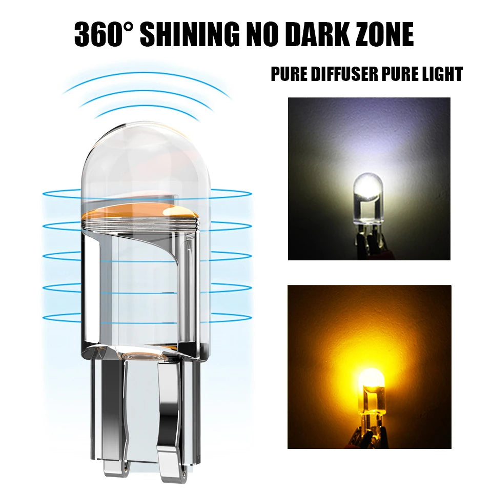 2/10pcs W5W 194 T10 Glass Housing Cob LED Car bulb 3000K 6000K White Blue Red Wedge L lifestyle view