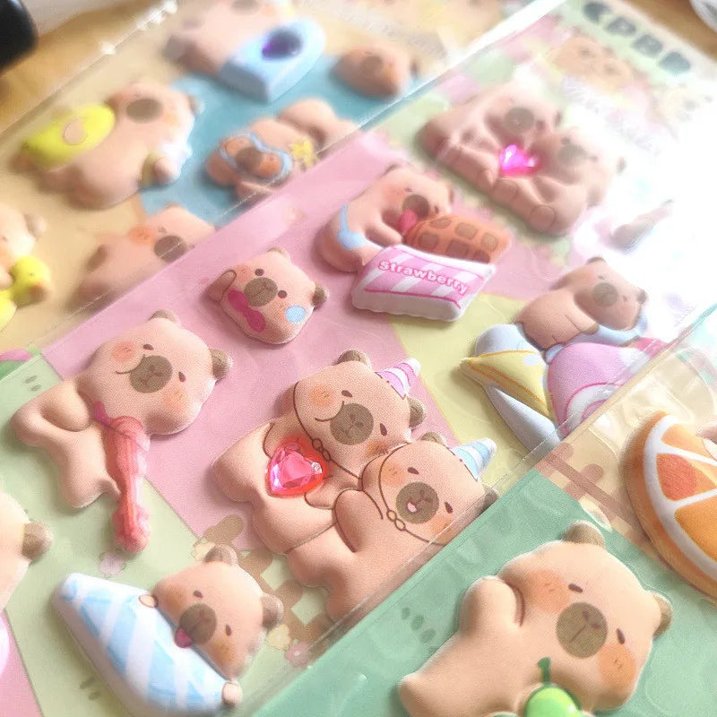 4 Pcs Capybara Cubs Kids' Cartoon Soft High-Foam Stickers - Super Raised, Cute & Adorable, Removable Adhesive