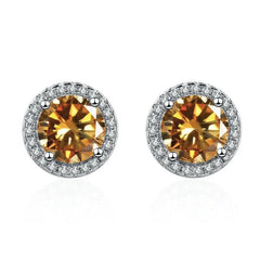 925 Sterling Silver Stud Earrings | Zircon and Colored Gemstone Elegant Jewelry close-up view