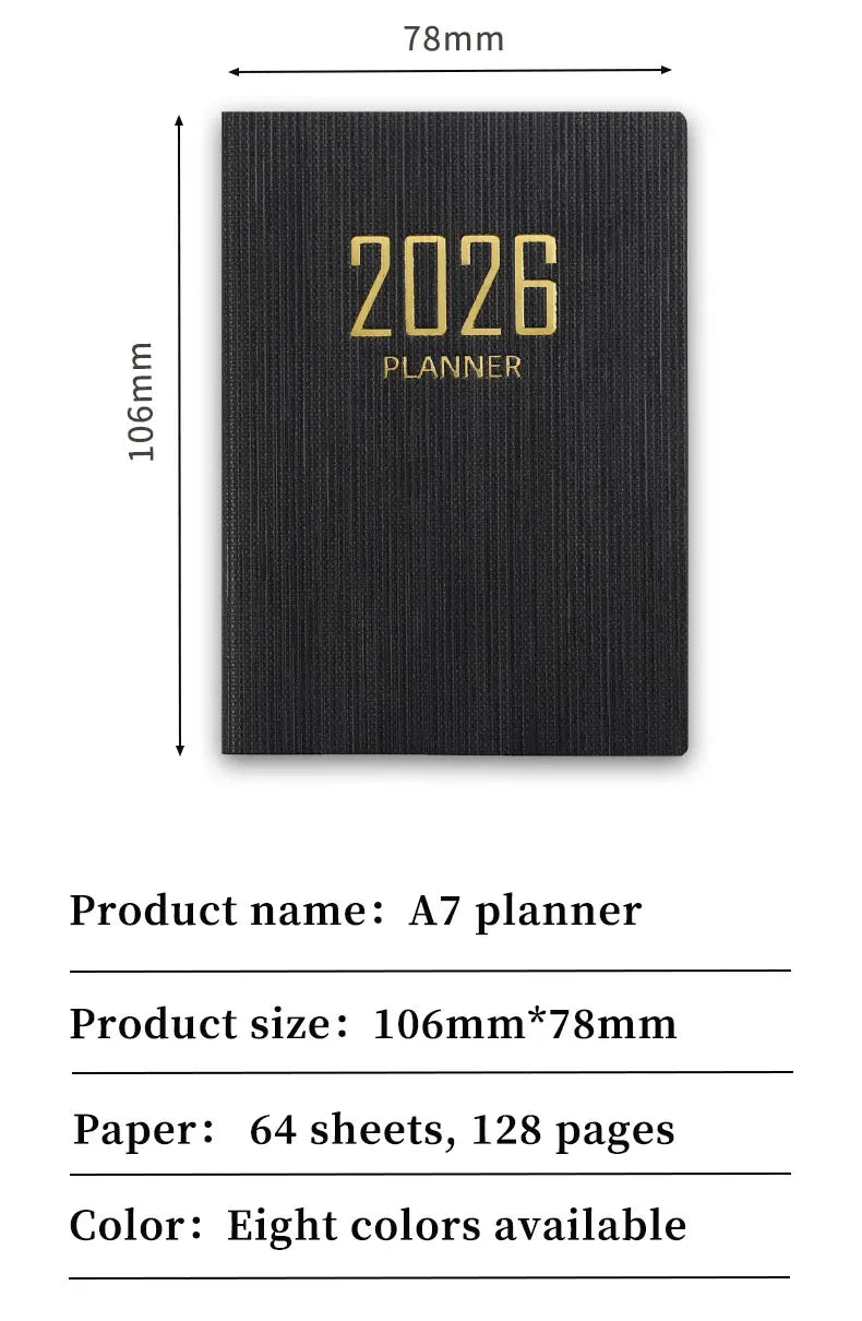 A7 2026 English Planner Book – Mini Pocket Weekly Calendar