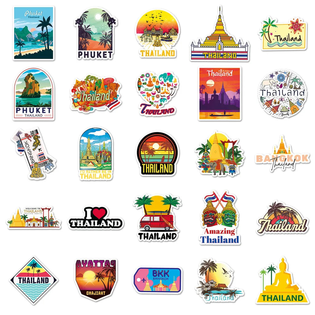 Thai Scenery Graffiti Stickers 50 Pack | Travel-Themed Decals for Laptops and Phone additional angle