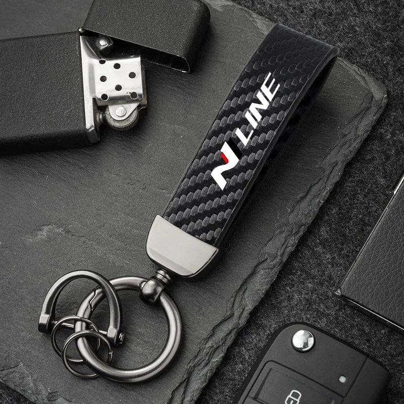 Carbon Fiber Style Keychain for Hyundai | Premium Microfiber Leather Key Ring detail view