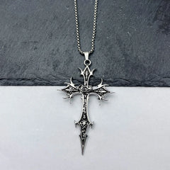 Gothic Double Sided Cross Pendant Necklace | Niche Hip Hop Punk Jewelry close-up view