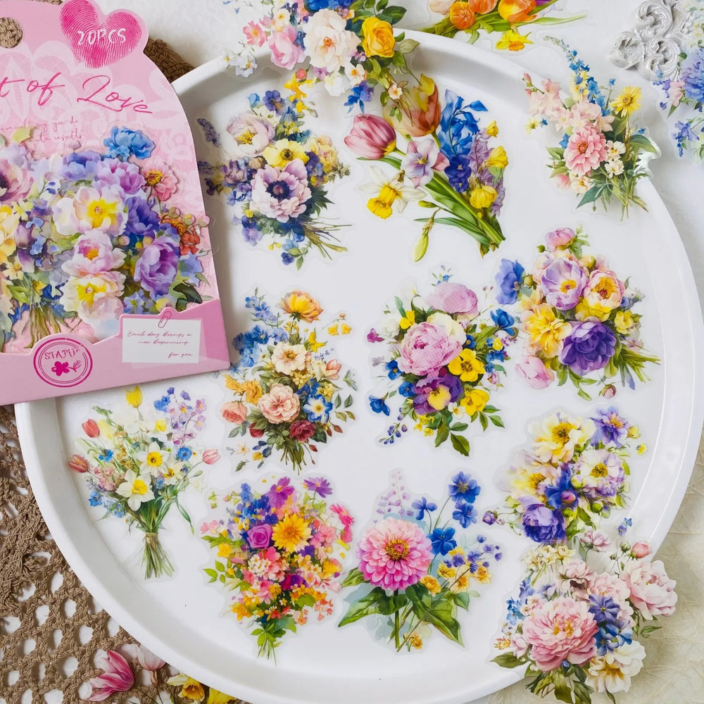 Vintage Floral PET Sticker Pack | 20 Transparent Decals for Junk Journaling