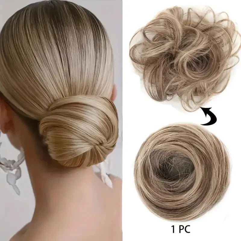 Elegant Synthetic Hair Bun for Women Soft Comfortable Chignon Style Elastic Rubber Ba lifestyle view