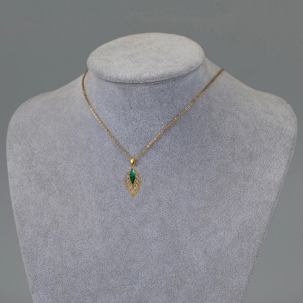 Simple Palm Leaf Necklace with Cubic Zirconia Pendant | Elegant Fashion Jewelry close-up view