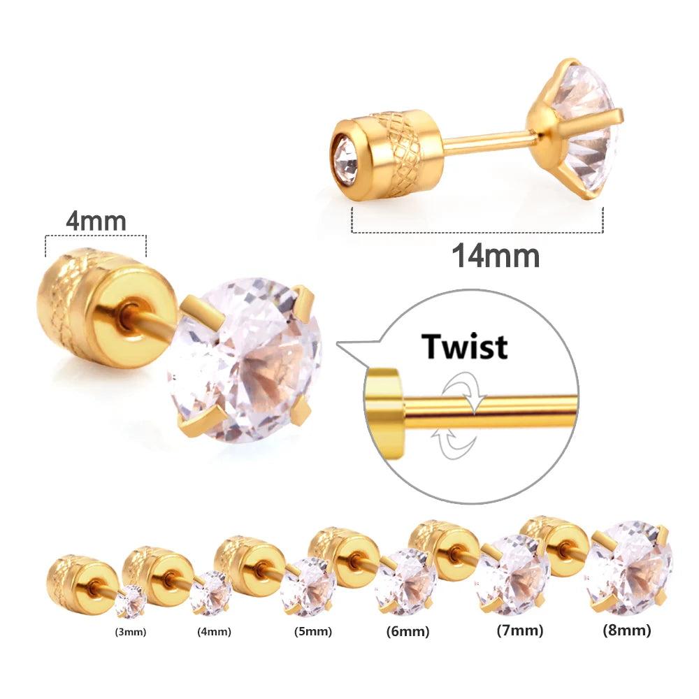 LUXUSTEEL Crystal Zircon Stud Earrings | Screw Back Round CZ Earrings for Men Women lifestyle view