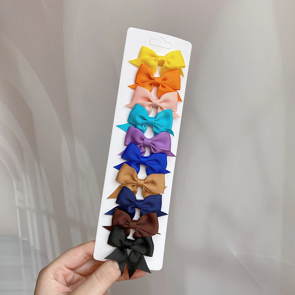 10Pcs/Set Solid Color Kids Bows Hair Clips for Baby Girls Handmade Ribbon Bowknot Hairpi detail view