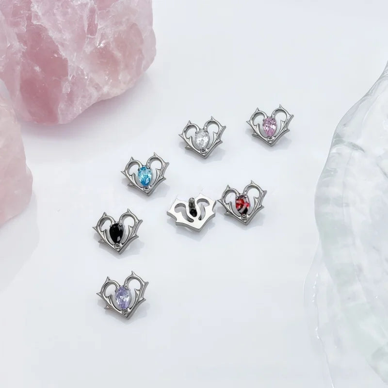 G23 Titanium Lip Piercing Stud Earring with Heart Design Teardrop CZ Nose Stud Interna close-up view