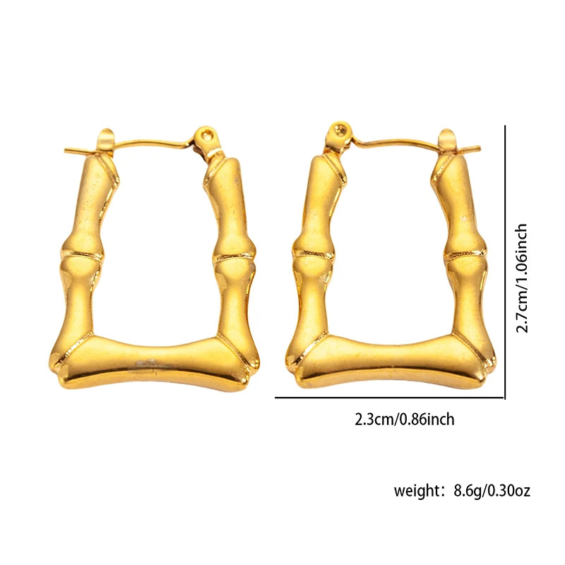 ANENJERY 316L Stainless Steel Hollow Square Texture Drop Earrings | Hypoallergenic Geo close-up view