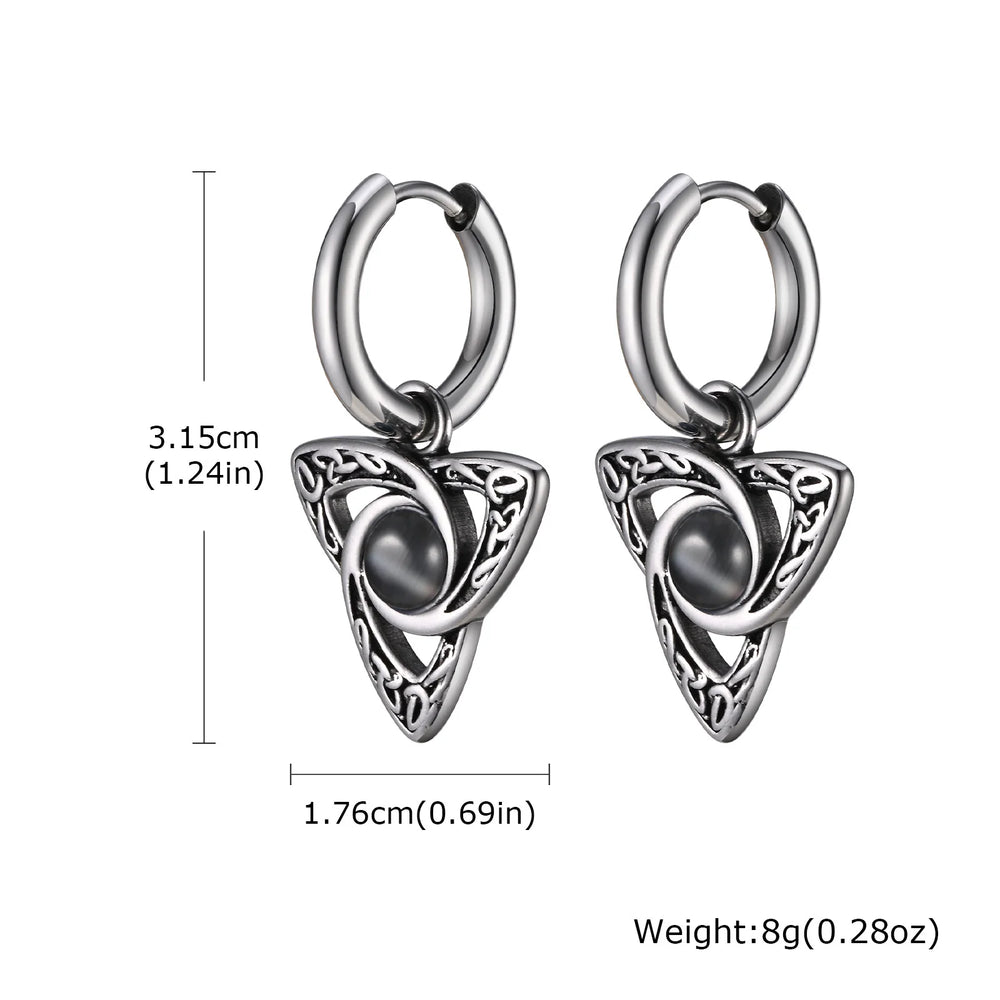 Geometric Triangle Earrings for Men Boys,Viking Natural Stone Inlaid Huggies Hoop Ear lifestyle view