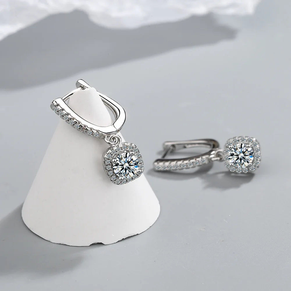 2CT Moissanite Huggie Hoop Earring for Women Lab Created Diamond 925 Sterling Silver D close-up view