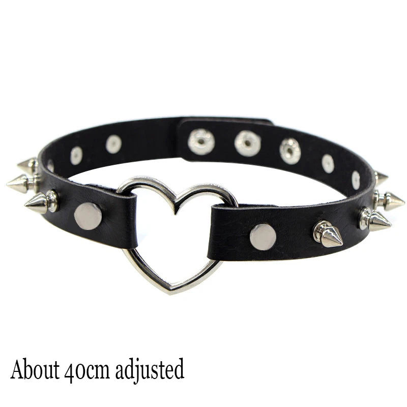 Gothic Bat Heart Lock Punk Choker | Black Leather Collar Necklace lifestyle view