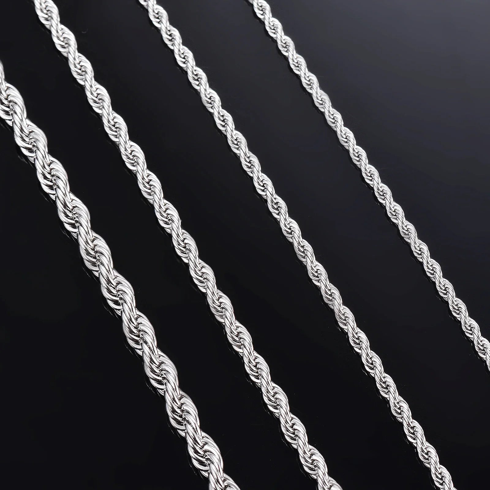 1 piece 925 sterling silver Width 2mm/3mm/4mm Rope Chain Necklace/Bracelet For Men Women detail view