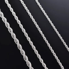 1 piece 925 sterling silver Width 2mm/3mm/4mm Rope Chain Necklace/Bracelet For Men Women detail view
