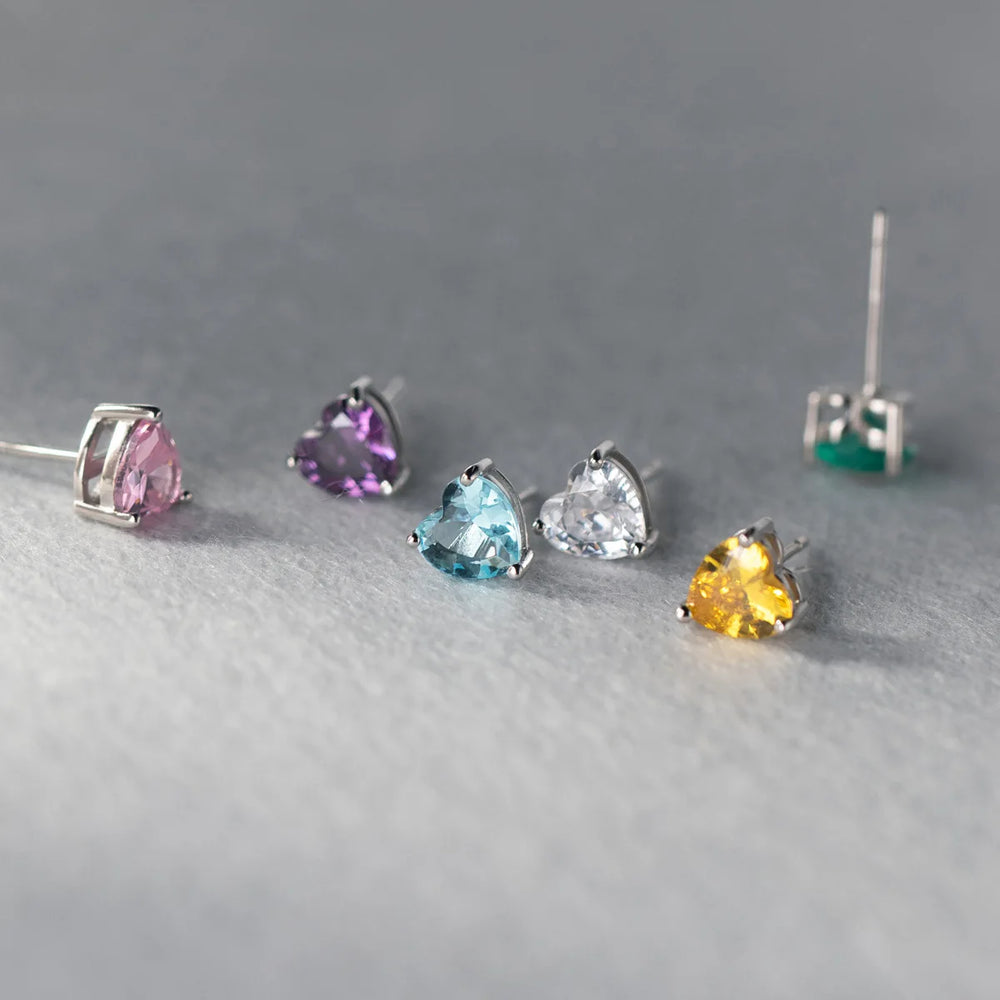 925 Sterling Silver Heart Zircon Piercing Stud Earrings Wedding Luxury Elegant Jewelry F detail view
