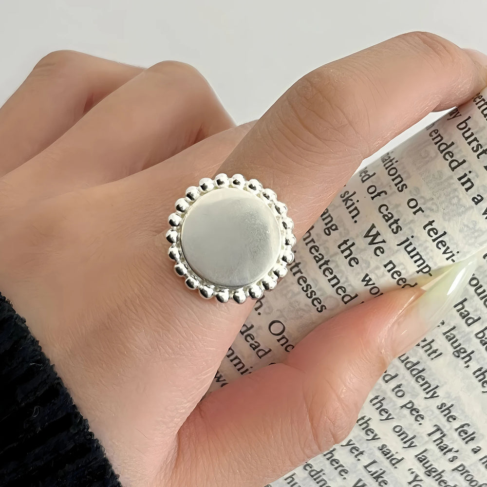 PANJBJ 925 Sterling Silver Frosting Geometry Ring for Women Wide Texture Versatile Ha lifestyle view