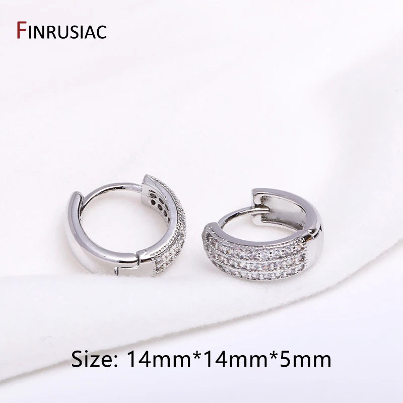 Gold Plated Brass Simple Hoop Earrings High Quality Women Earrings, Inlaid Zircon Tre lifestyle view