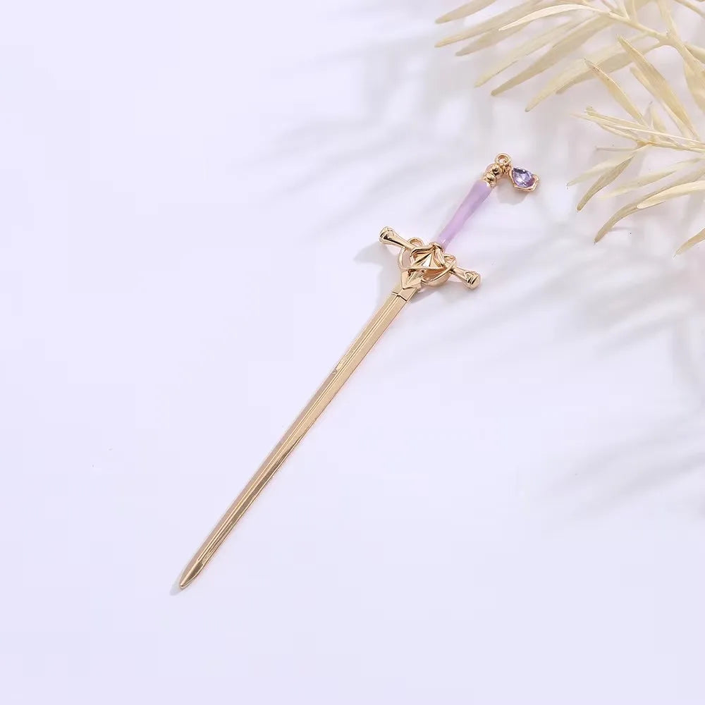 Chinese Style Sword Hairpin For Women Punk Ruby Hair Stick Ponytail Hair Pins Hairstyle Tools Daily Hair Accessories K-