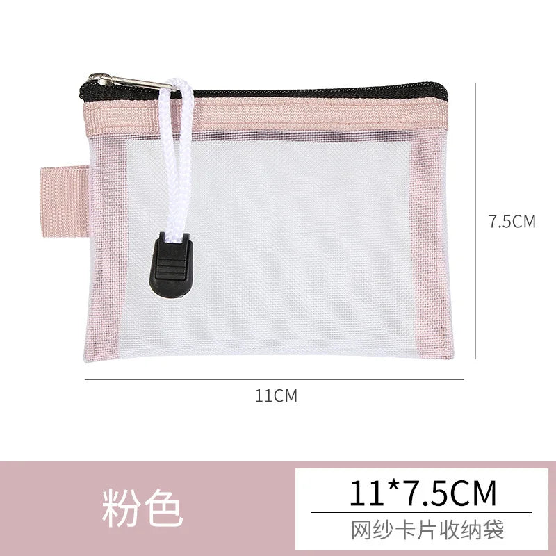 Mini Mesh Zipper Card Pouch | Transparent ID and Credit Card Storage Bag close-up view