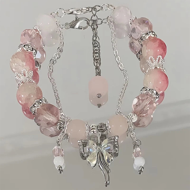 Crystal Butterfly Pendant Bracelet | Colorful Glass Bead Jewelry for Women alternate view
