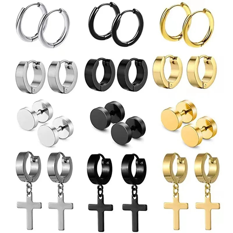 2Pcs Of Stainless Steel Cross Earrings Set, Men’s Women’s stud Earrings Small Huggie Hoop Cross Earr