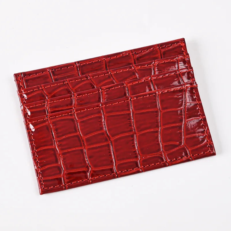 Crocodile Candy Color PU Leather Slim Credit Card Holder | Compact Wallet for Women additional angle