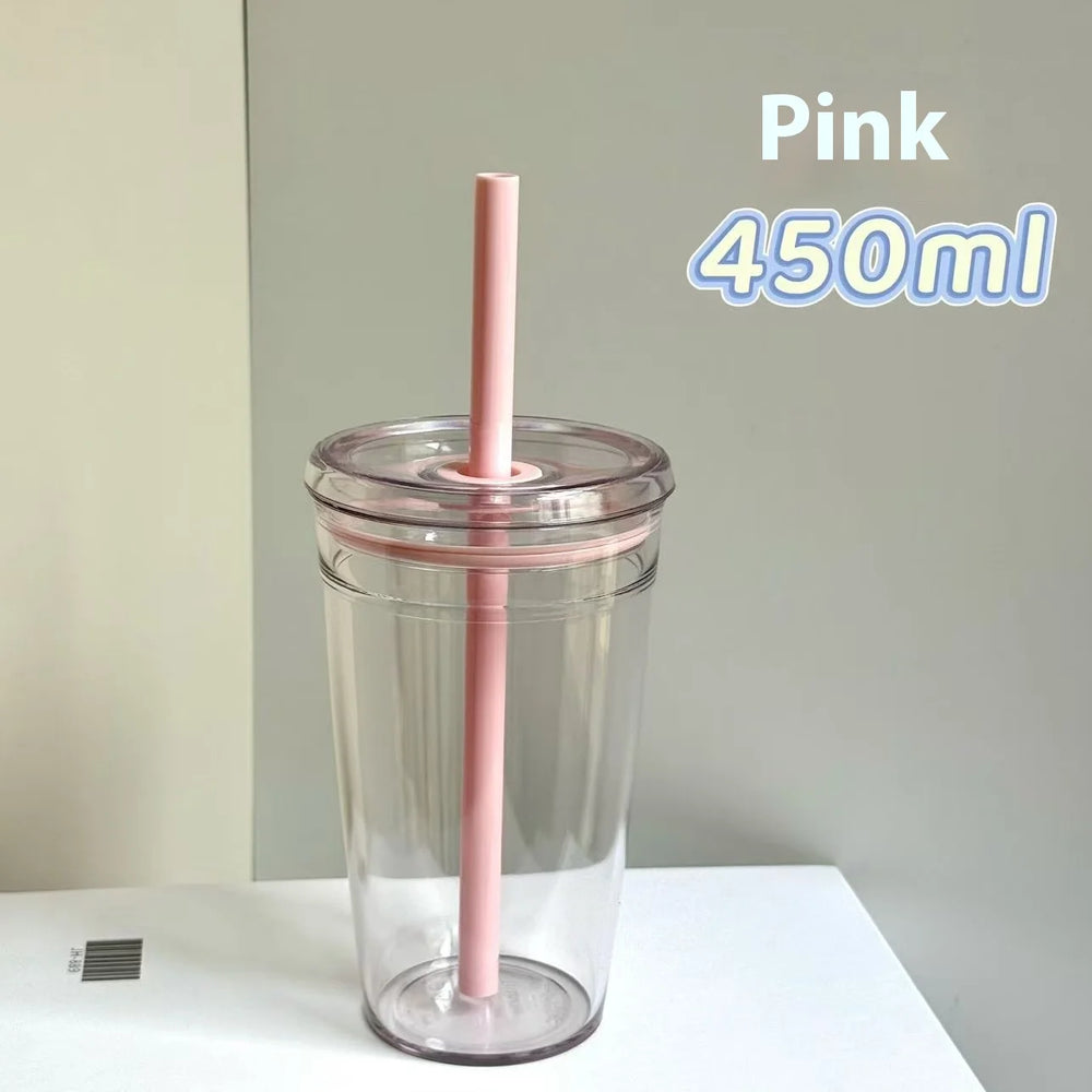 Star Korean Style 450ML Summer High-value Milk Straw Plastic Cup Transparent Multi-co alternate view