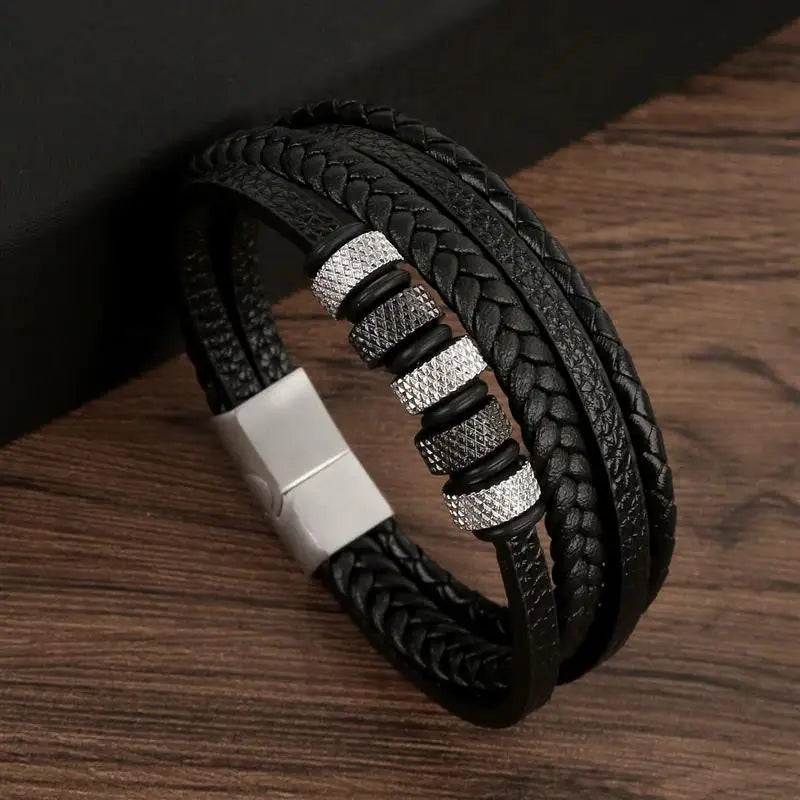 Classic Men's Leather Bracelet New Style Hand-woven Multi-layer Combination Accessory alternate view