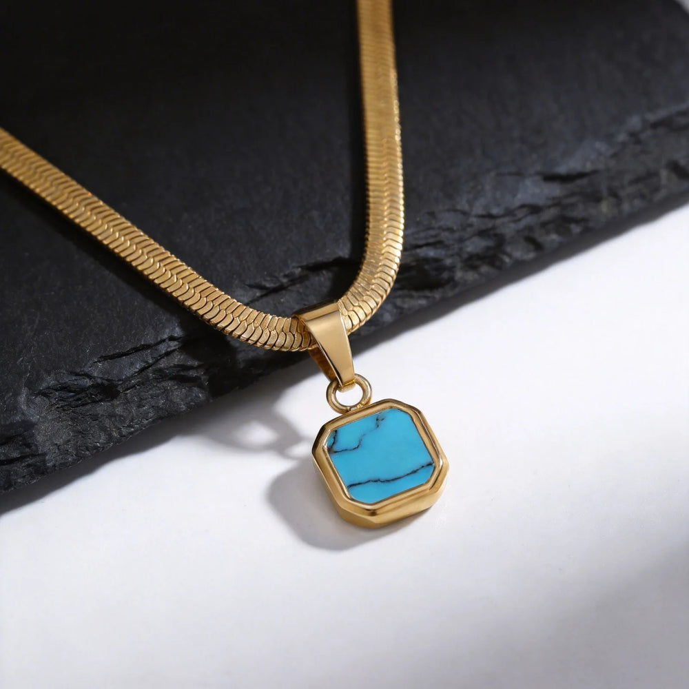 Men's Geometric Stone Pendant Necklace | Stainless Steel Blade Chain alternate view