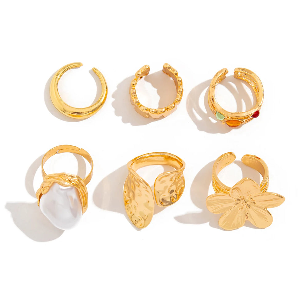 Ingemark 2025 New Irregular Exaggerated Metal Flower Open Rings Women Elegant Baroque Im detail view