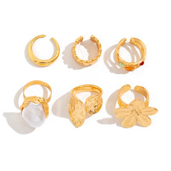 Ingemark 2025 New Irregular Exaggerated Metal Flower Open Rings Women Elegant Baroque Im detail view