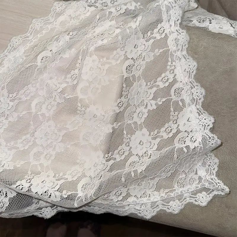Y2K Women Lace Flower Elegant Skirt Stacked Belt Flower Sweet Triangle Scarf Breathab lifestyle view