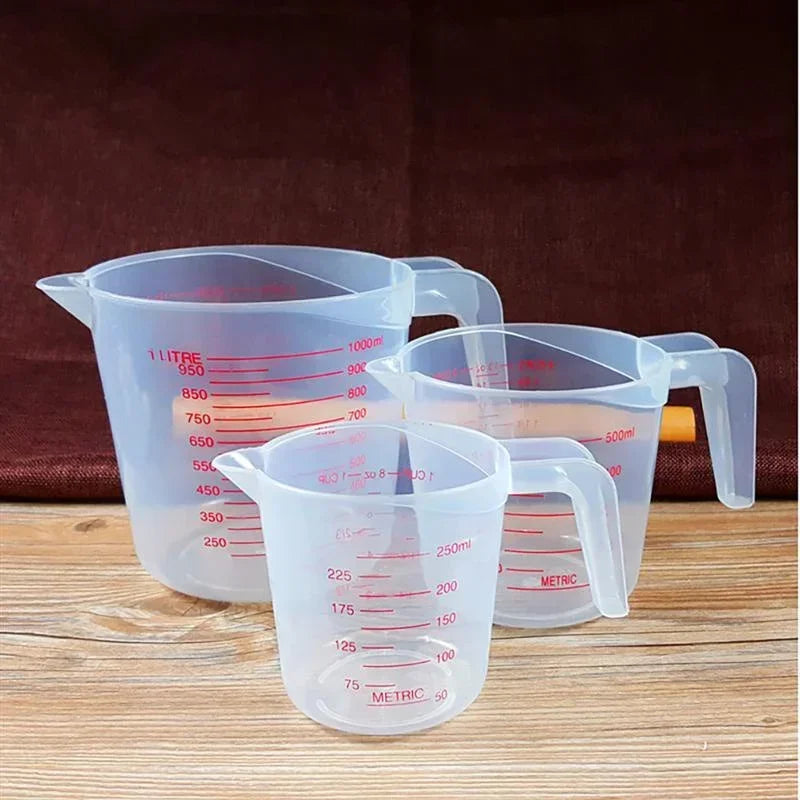 3pcs Plastic Liquid Measuring Cups Set | Baking Kitchen Tools with PVC Scale 250/50 additional angle