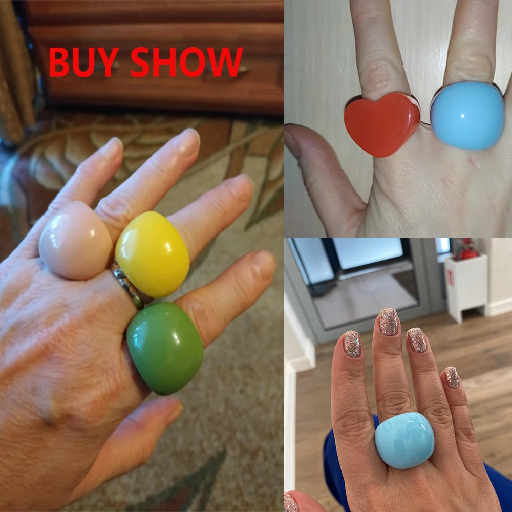 IngeSight.Z Korean Transparent Acrylic Geometric Chunky Rings Women Charm Colourful additional angle