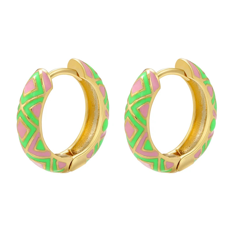 ZHUKOU Enamel Geometric hoop Earrings Fashion gold color triangle Women Round small hoop detail view