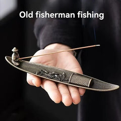 Fishing Old Man Incense Burner | Decorative Metal Boat Incense Holder