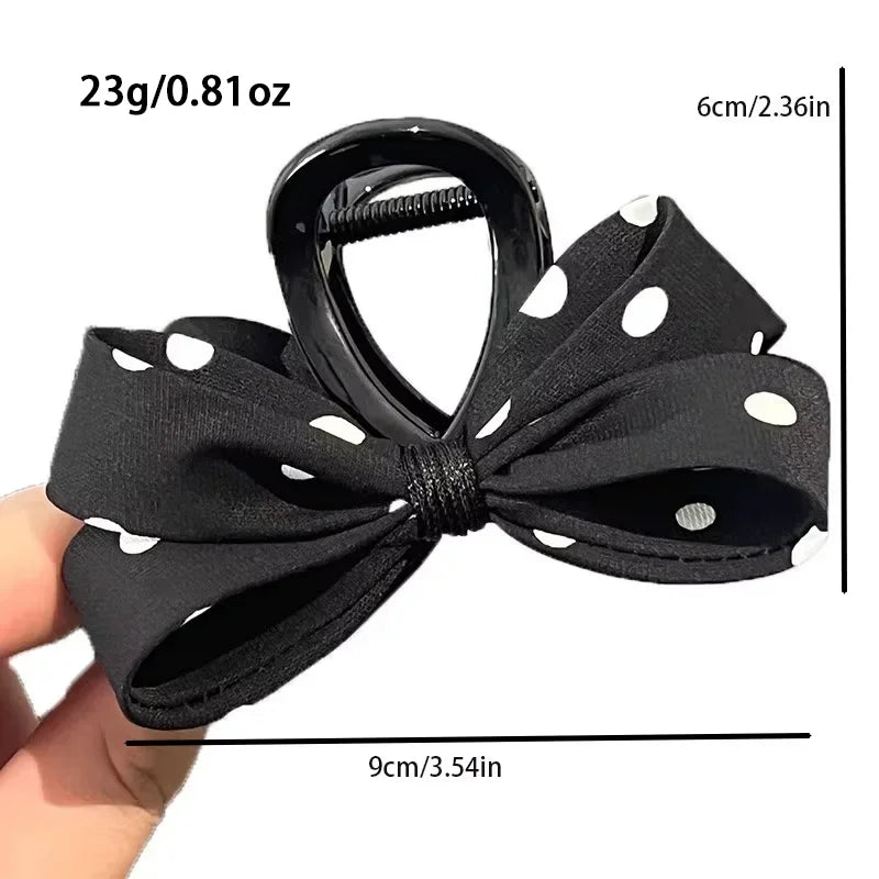 1/2pcs ZYFHTT Classic Black White Polka Dot Bow Hair Clip Claw for Women Elegant Shark Clip Fashion Girl Ponytail Hair Clamp