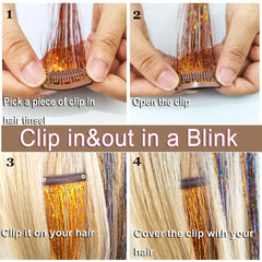 4 Pcs Hair Tinsel Clip Hair Tinsel Kit Glitter Fairy Tinsel Hair Extensions Colorful Heat Resistant Party Festival Accessories