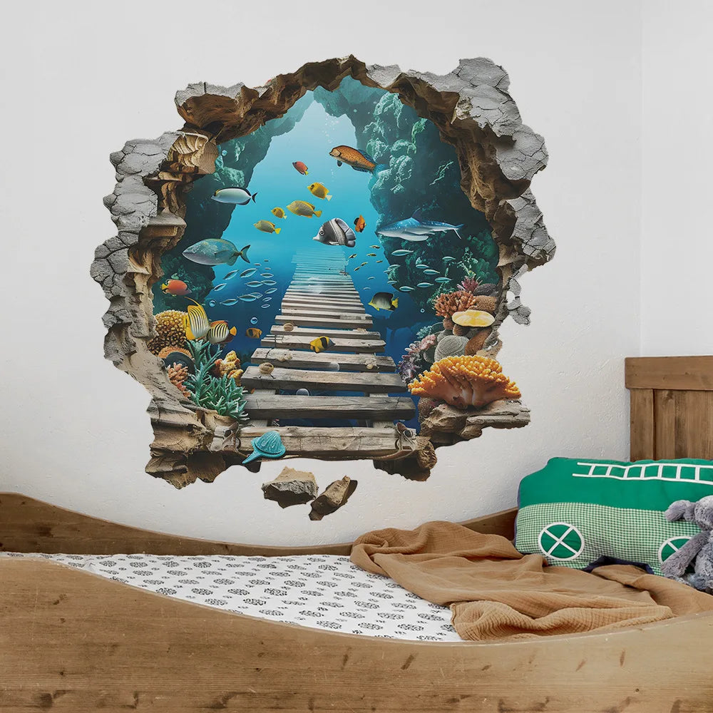 3D Underwater World Wall Stickers | Boys Room Ocean Decor Set close-up view